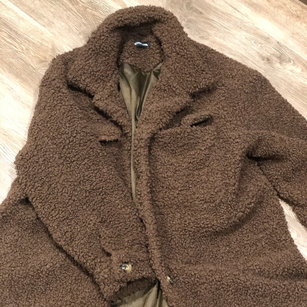 PrettyLittleThing dark brown teddy shacket